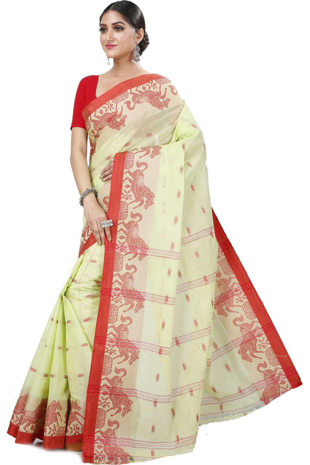Light Green Pure Cotton Indrani Tant Saree (1018)